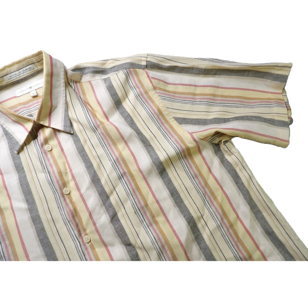 VTG 90s Joseph Abboud Men XL Linen Viscose Striped Short Sleeve Shirt Hong Kong - Picture 8 of 16